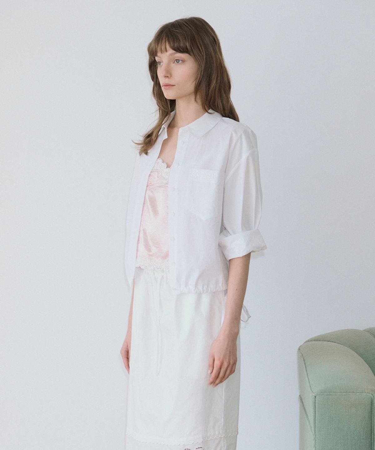 시눈(SINOON) 2-Way Drawstring Crop Shirt (White)