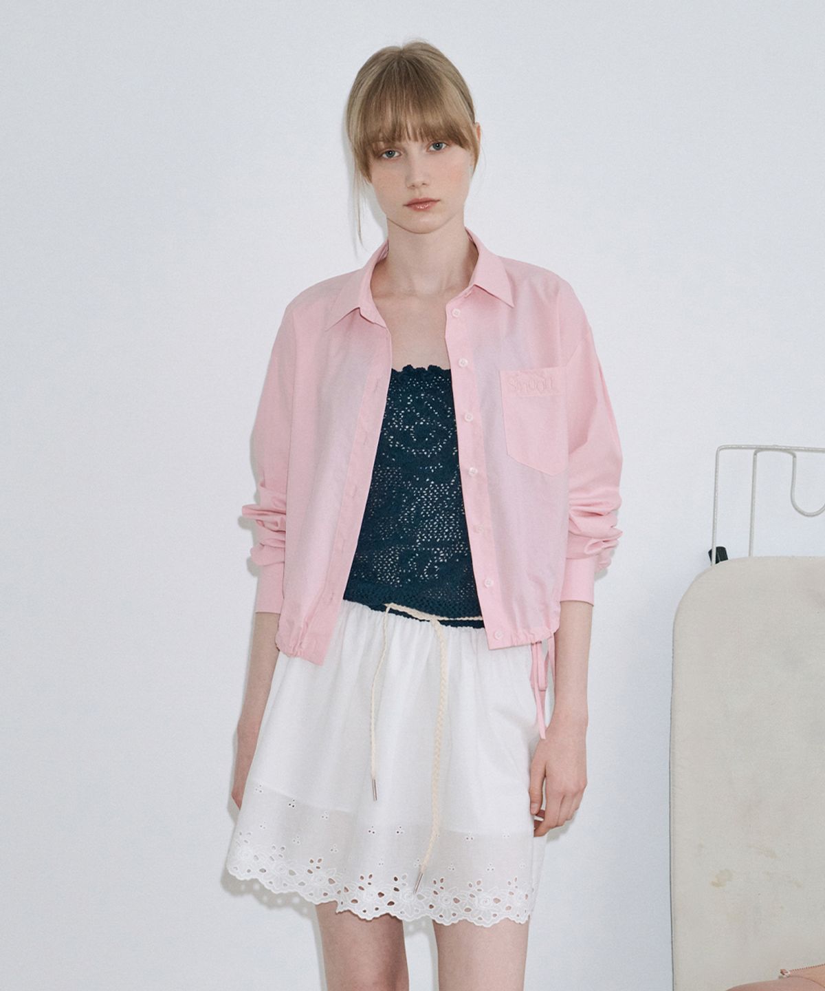 시눈(SINOON) 2-Way Drawstring Crop Shirt (Pink)