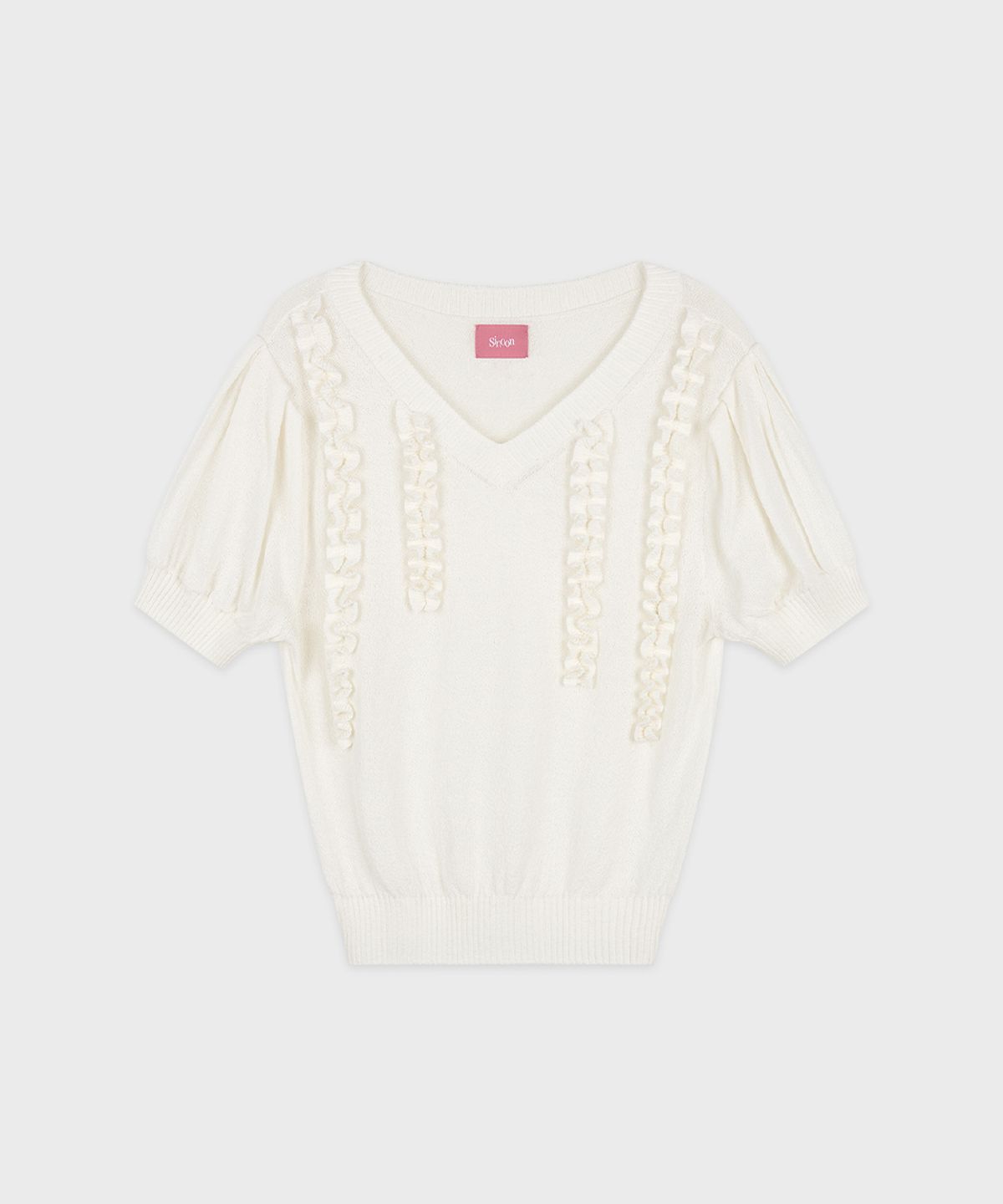 시눈(SINOON) Puff Ruffle Knit Pullover (White)