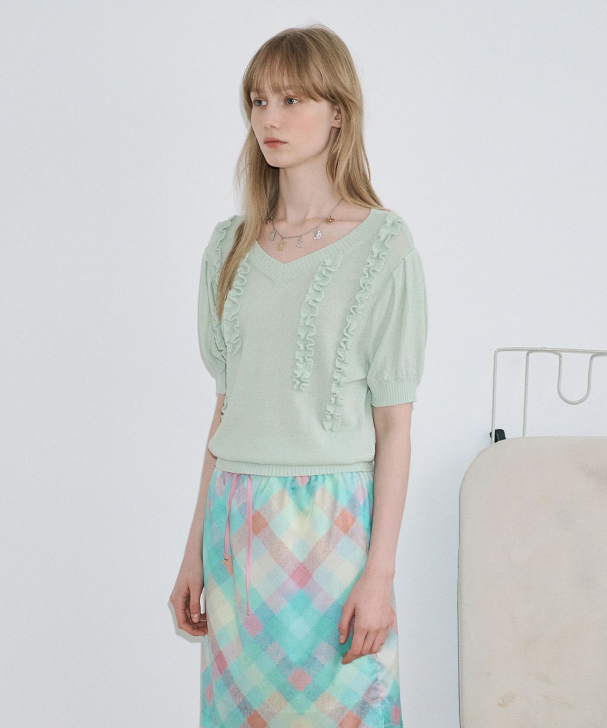 시눈(SINOON) Puff Ruffle Knit Pullover (Mint)