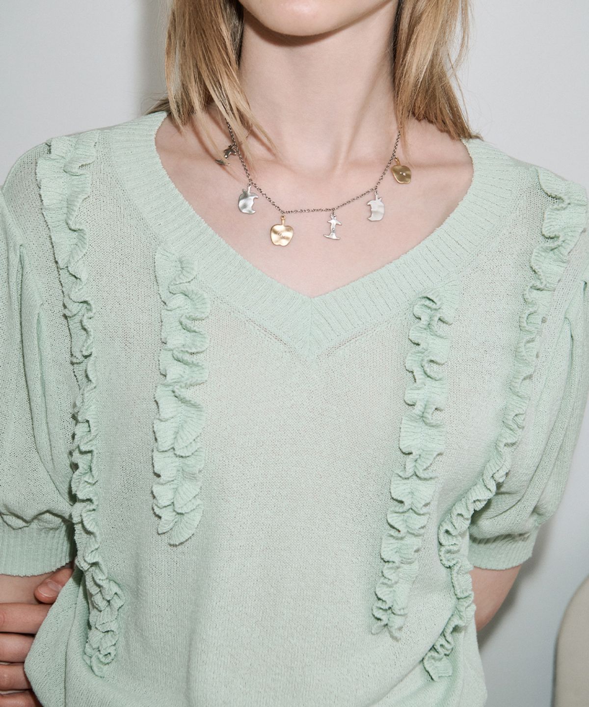 시눈(SINOON) Puff Ruffle Knit Pullover (Mint)