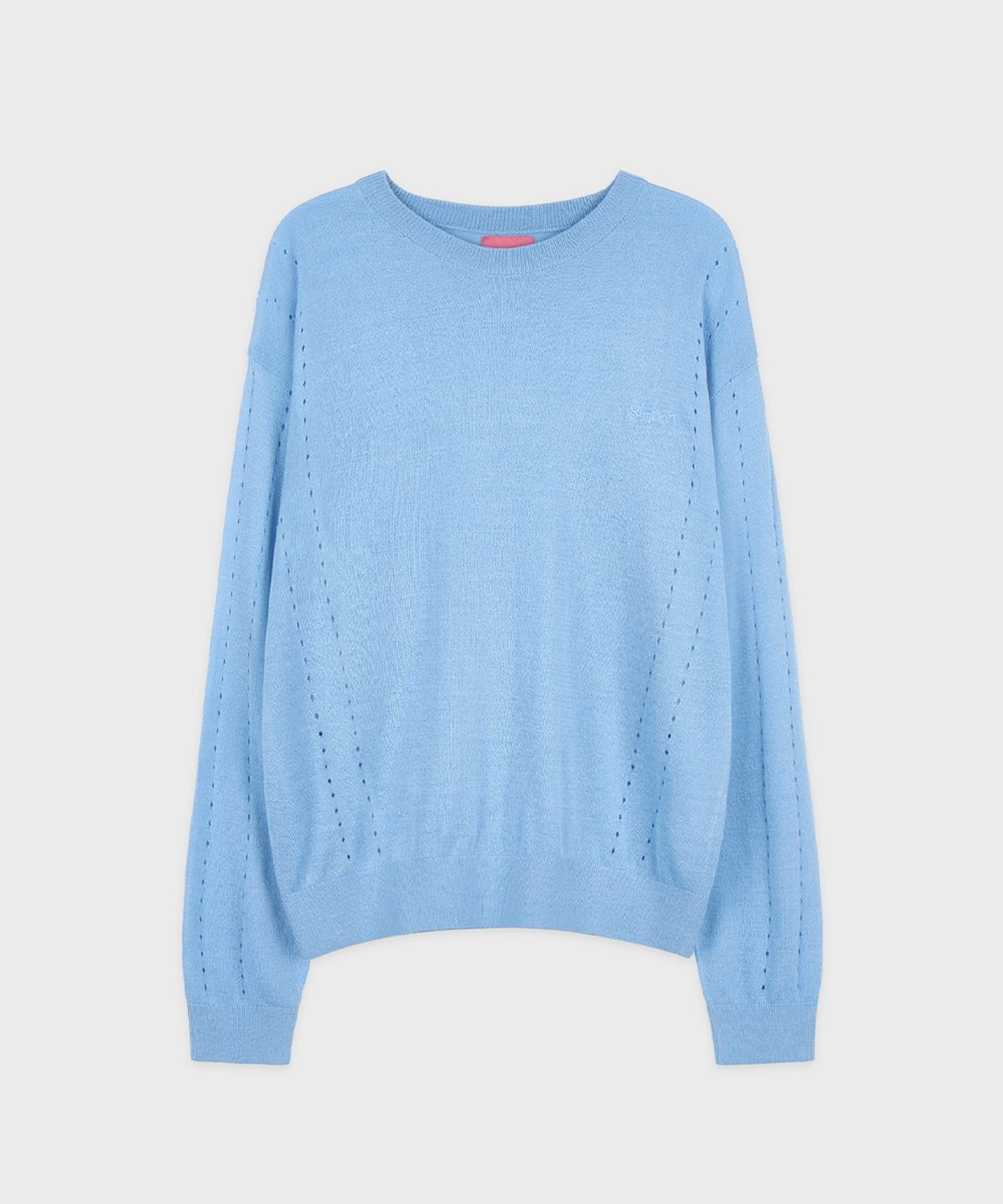 시눈(SINOON) Sheer Logo Long Sleeve Knit Pullover (Soft Blue)