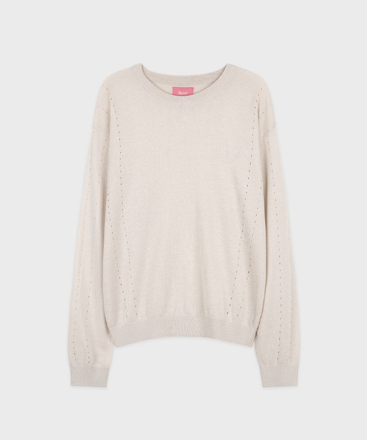 시눈(SINOON) Sheer Logo Long Sleeve Knit Pullover (Light Grey)