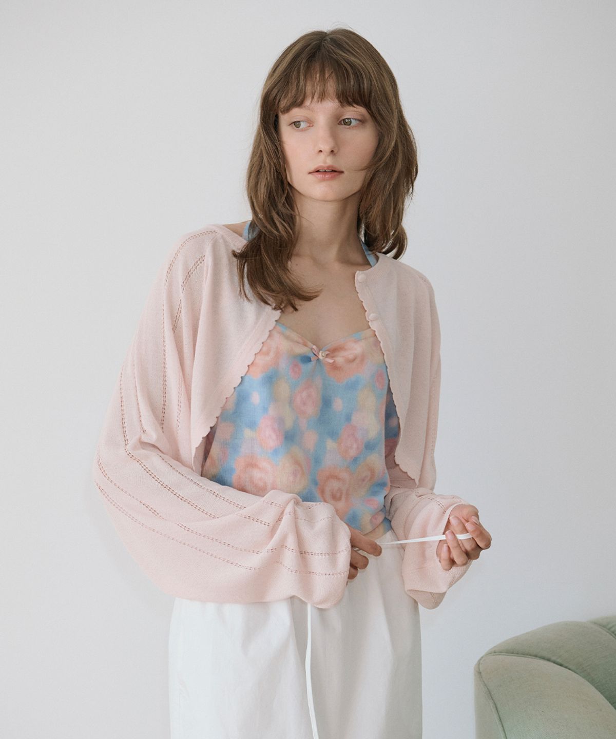 시눈(SINOON) Bolero Knit Cardigan (Light Pink)