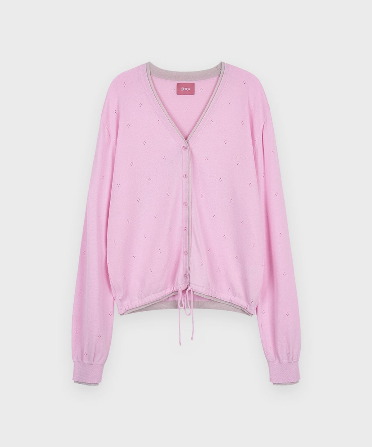 시눈(SINOON) V Neck String Punching Cardigan (Light Pink)