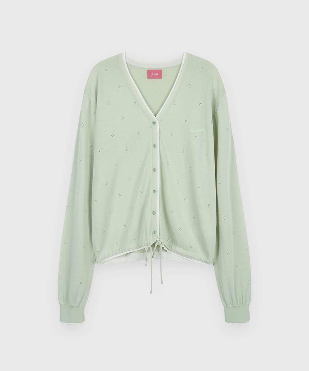 시눈(SINOON) V Neck String Punching Cardigan (Light Green)