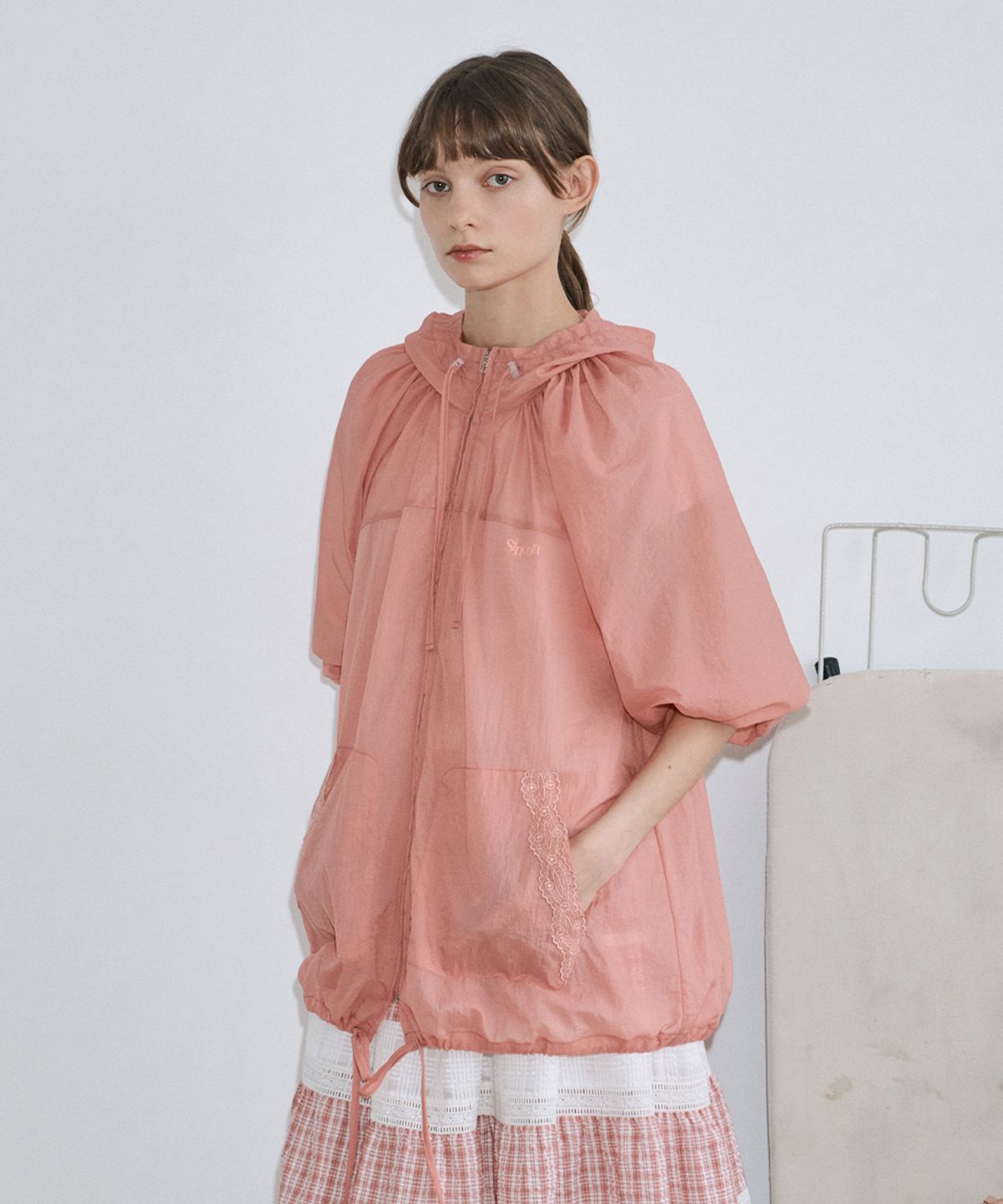 시눈(SINOON) Hood Half Sleeve Jumper (Pink)