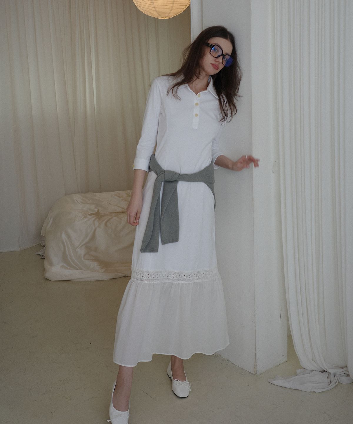 살롱 드 욘(SALON DE YOHN) Cotton Jersey Long Dress_ White