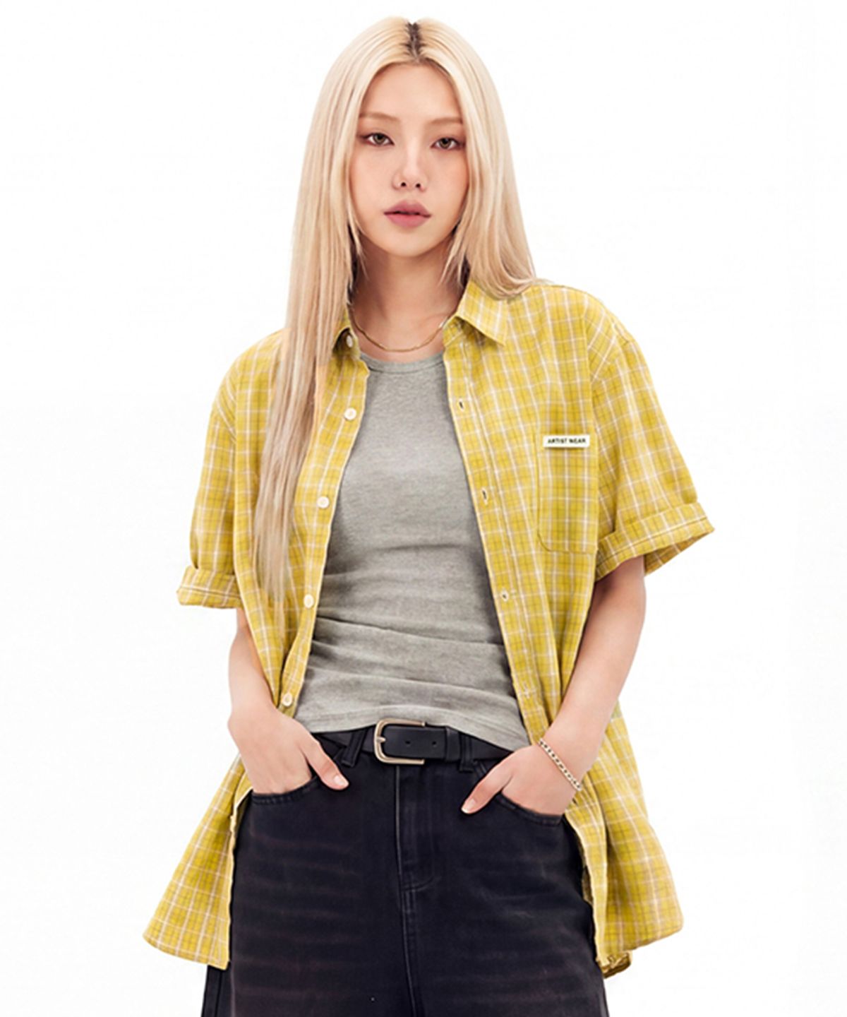 아티스트웨어(ARTISTWEAR) [ATW] 썬앤문 체크 하프셔츠 - YELLOW