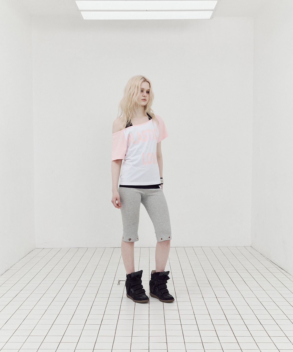 셋업이엑스이(SETUP-EXE) EYELET CAPRI LEGGINGS / MELANGE GRAY