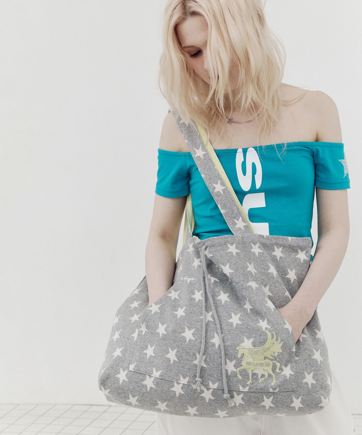 셋업이엑스이(SETUP-EXE) STAR HOODIE SHOPPER BAG / MELANGE GRAY