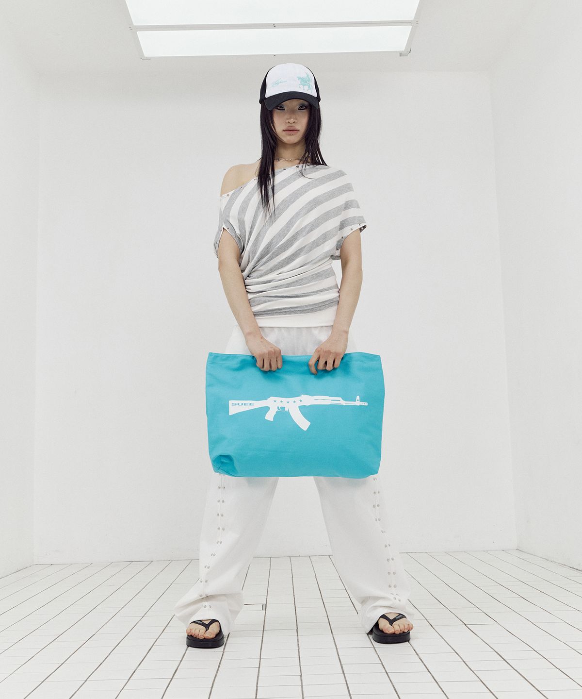 셋업이엑스이(SETUP-EXE) BULLET HOLE SHOPPER BAG / BLUE