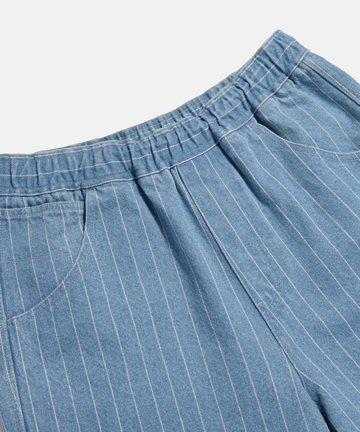 에스피오나지(ESPIONAGE) Stripe Denim Painter Shorts Light Indigo