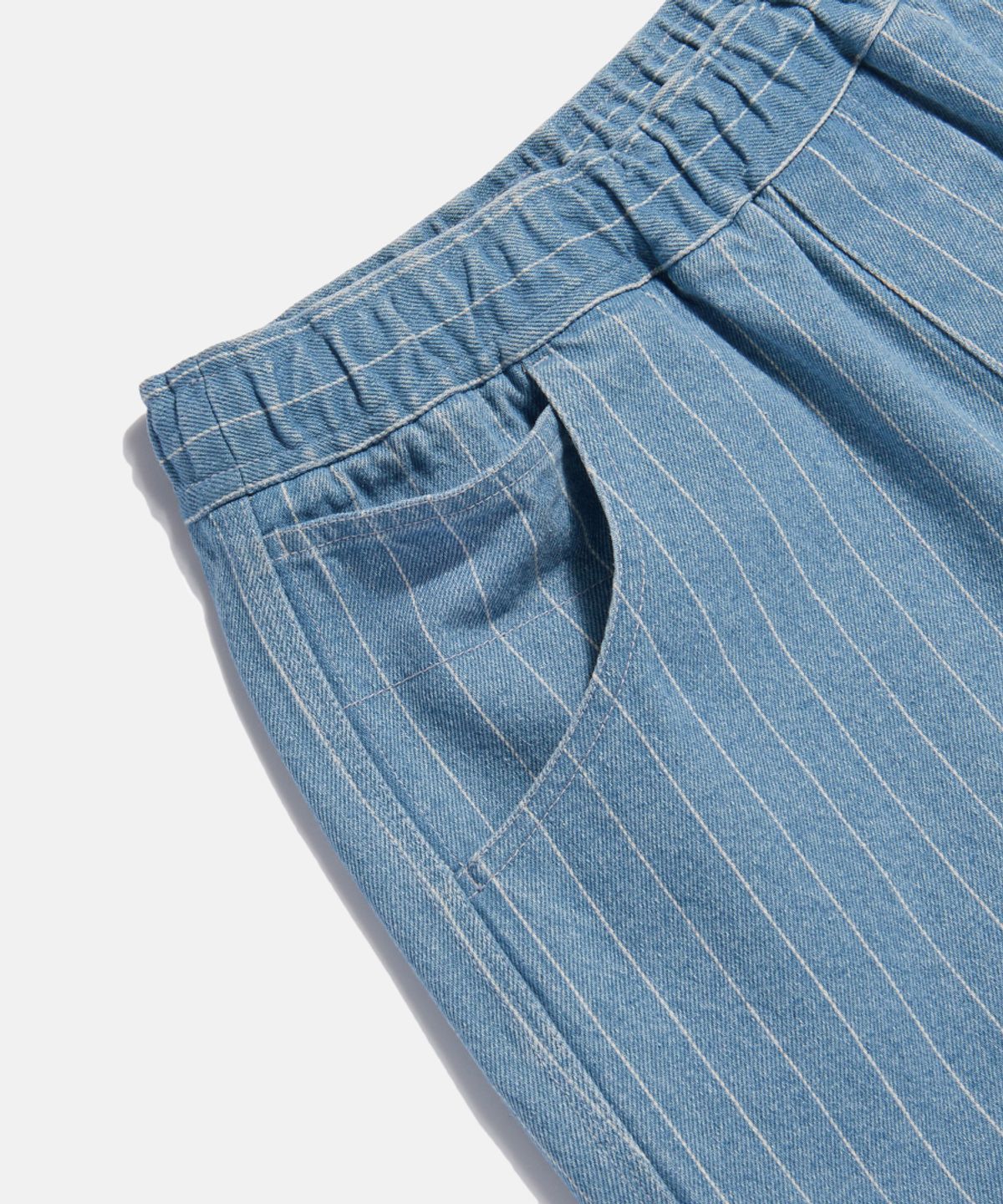에스피오나지(ESPIONAGE) Stripe Denim Painter Shorts Light Indigo