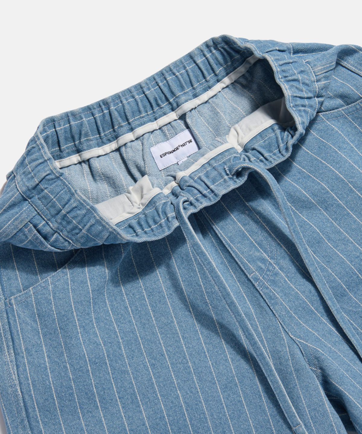 에스피오나지(ESPIONAGE) Stripe Denim Painter Shorts Light Indigo