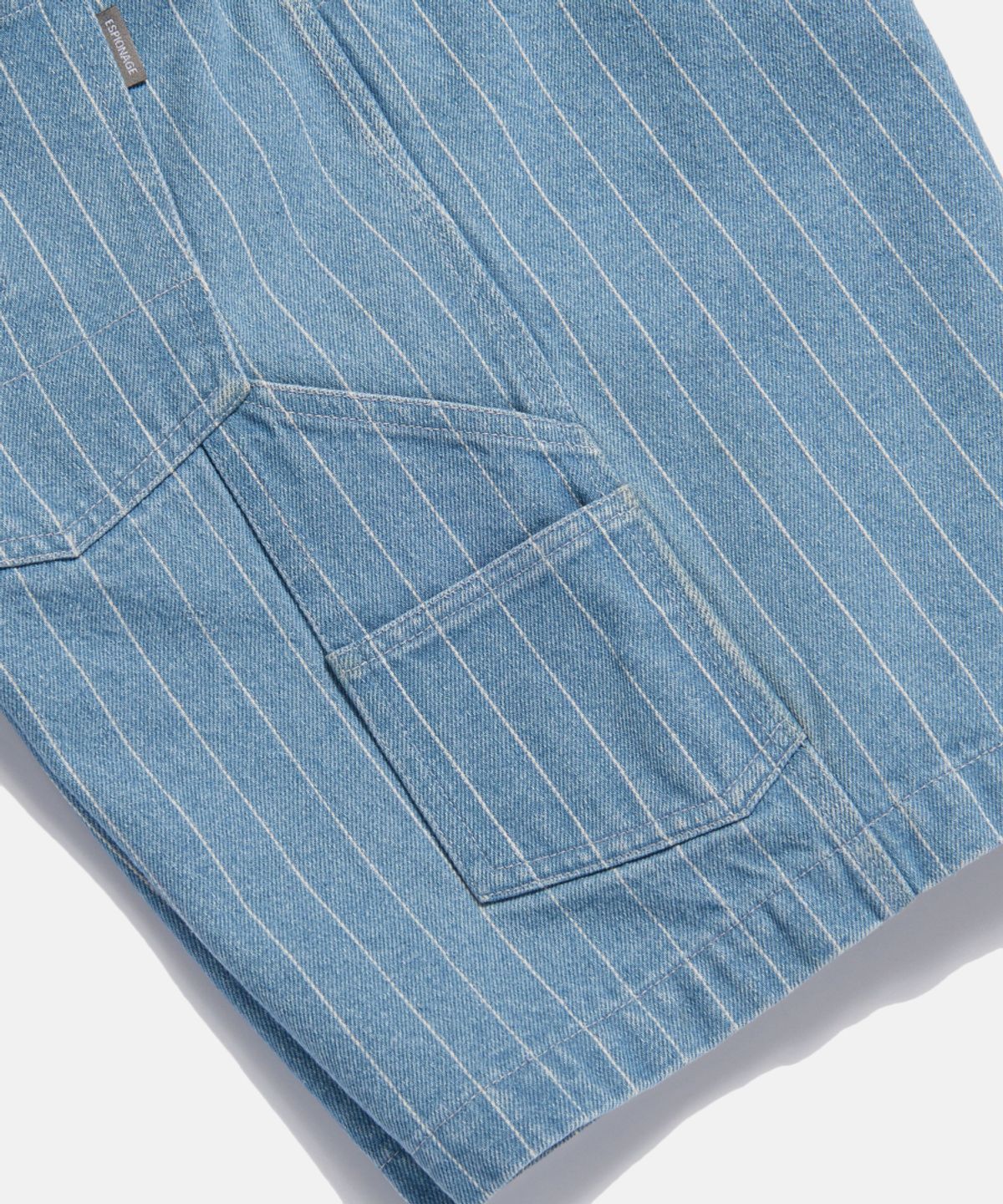 에스피오나지(ESPIONAGE) Stripe Denim Painter Shorts Light Indigo