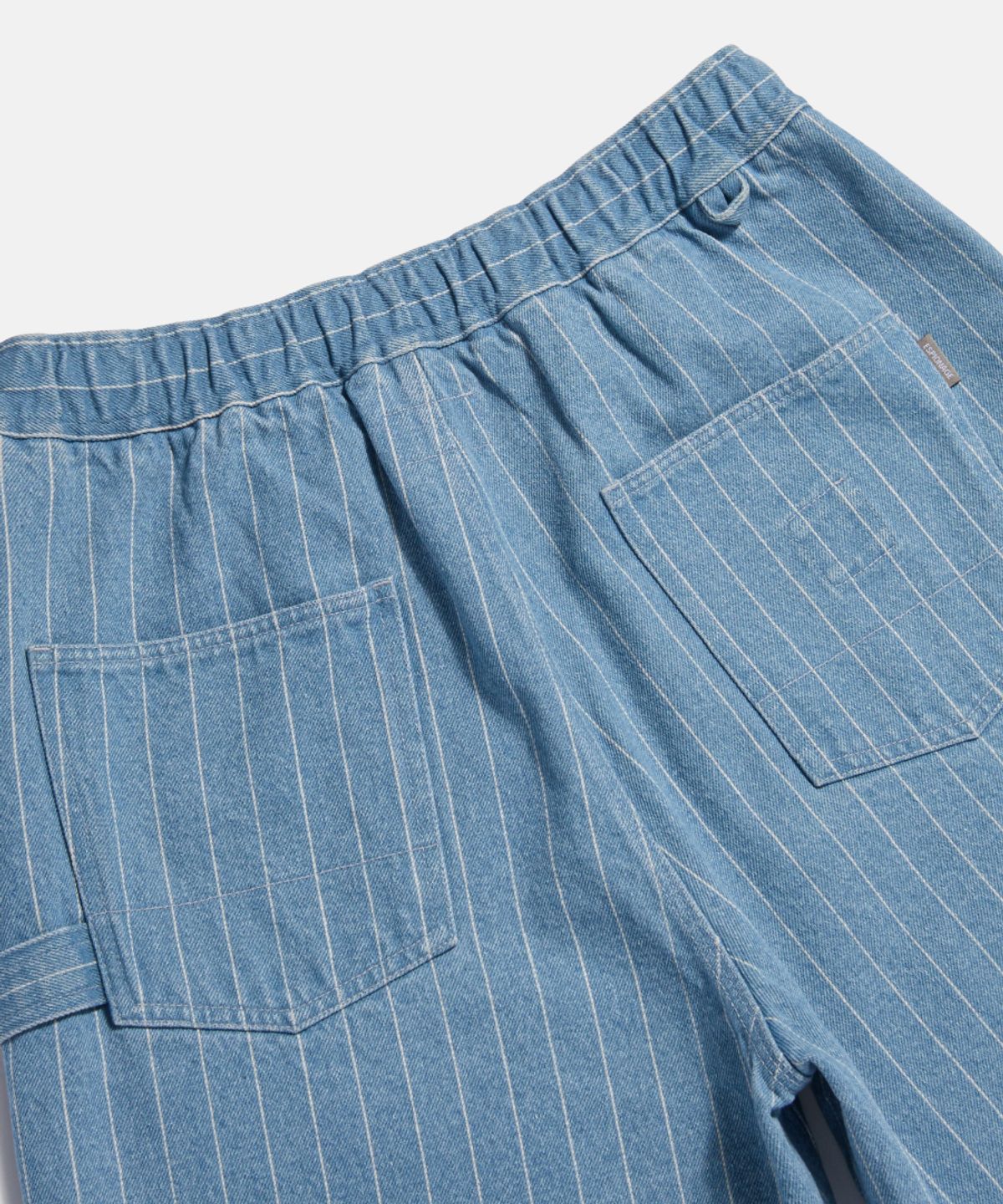 에스피오나지(ESPIONAGE) Stripe Denim Painter Shorts Light Indigo