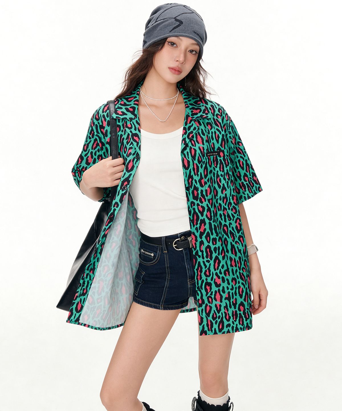 아티스트웨어(ARTISTWEAR) [ATW] 트로픽  레오파드 하프셔츠