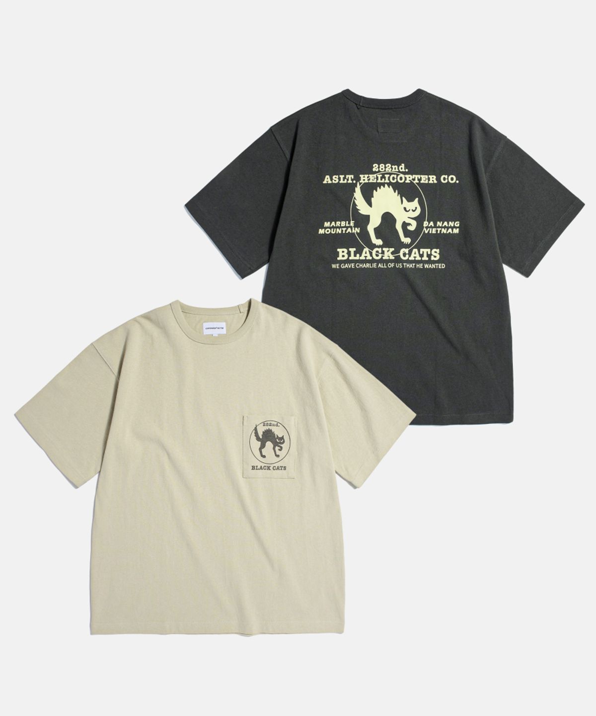 에스피오나지(ESPIONAGE) Black Cats Heavyweight Pocket Tee Sand