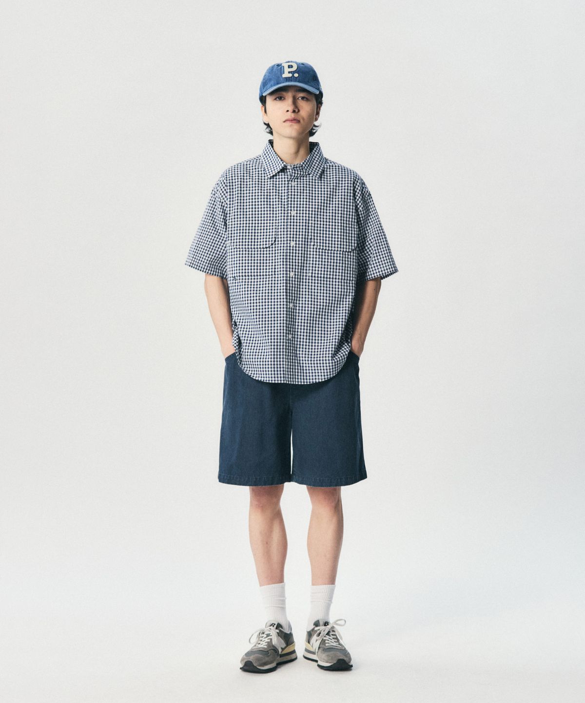 에스피오나지(ESPIONAGE) Double Pocket Gingham S/S Shirt Navy