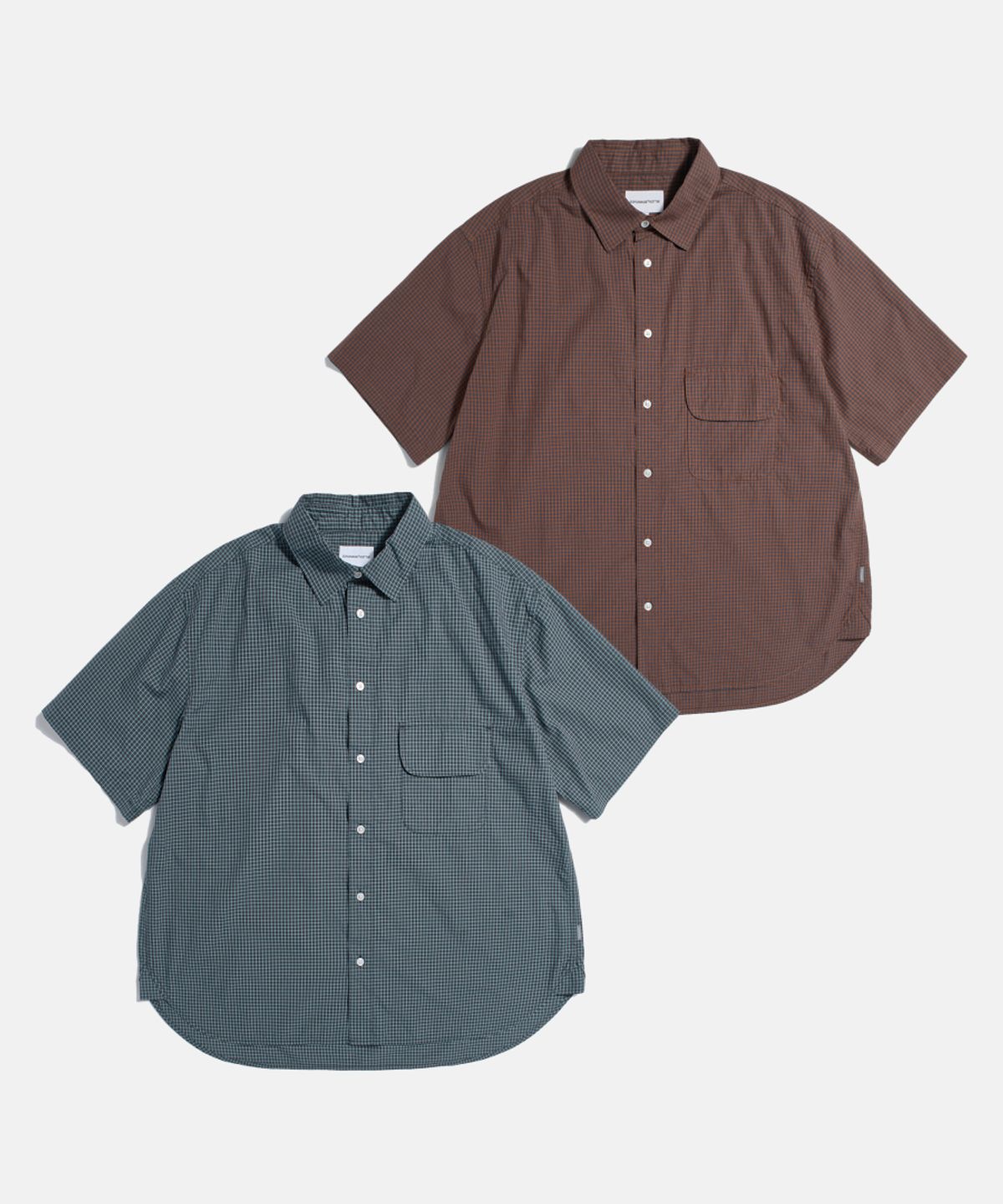 에스피오나지(ESPIONAGE) Multi Check Flap Pocket S/S Shirt Teal Navy