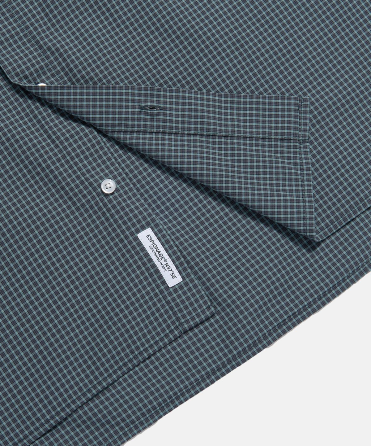 에스피오나지(ESPIONAGE) Multi Check Flap Pocket S/S Shirt Teal Navy