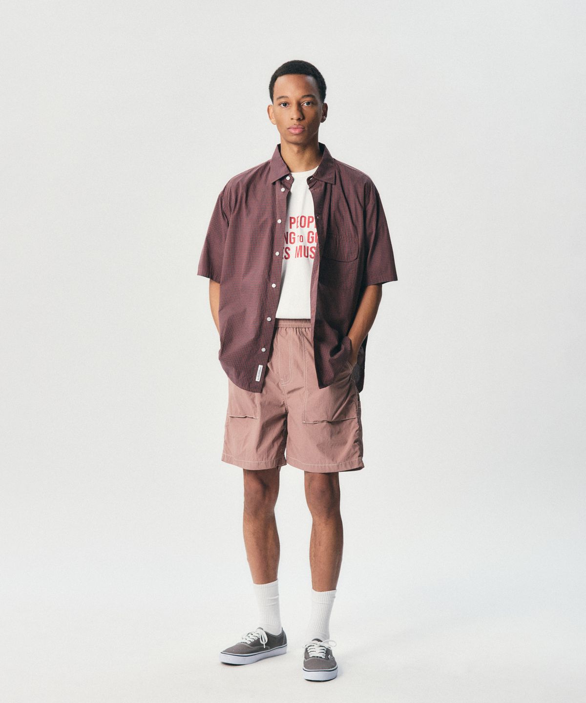 에스피오나지(ESPIONAGE) Multi Check Flap Pocket S/S Shirt Brick Navy