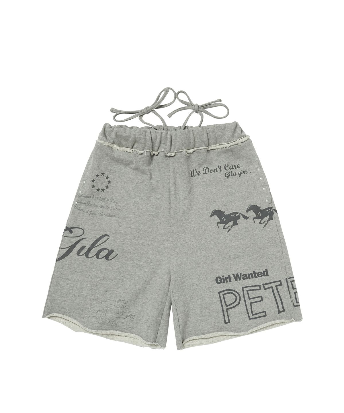 길라아카이브(GILAARCHIVE) STRAP WAIST DOODLE BERMUDA SWEAT SHORTS_GREY