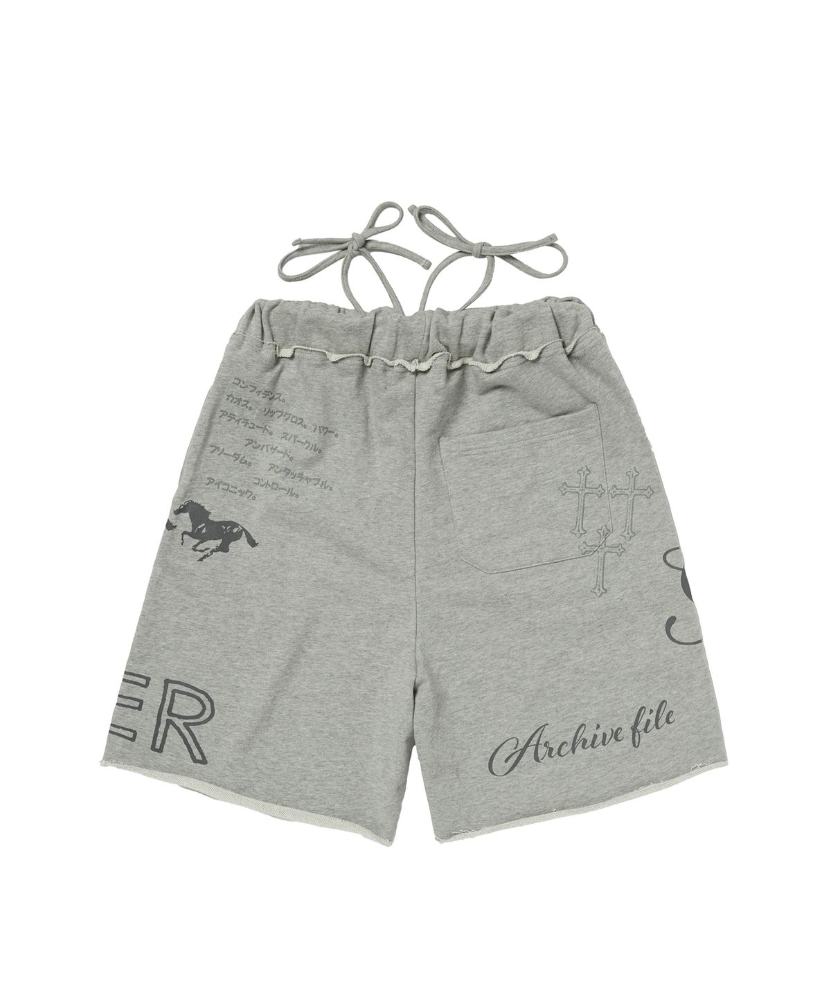 길라아카이브(GILAARCHIVE) STRAP WAIST DOODLE BERMUDA SWEAT SHORTS_GREY
