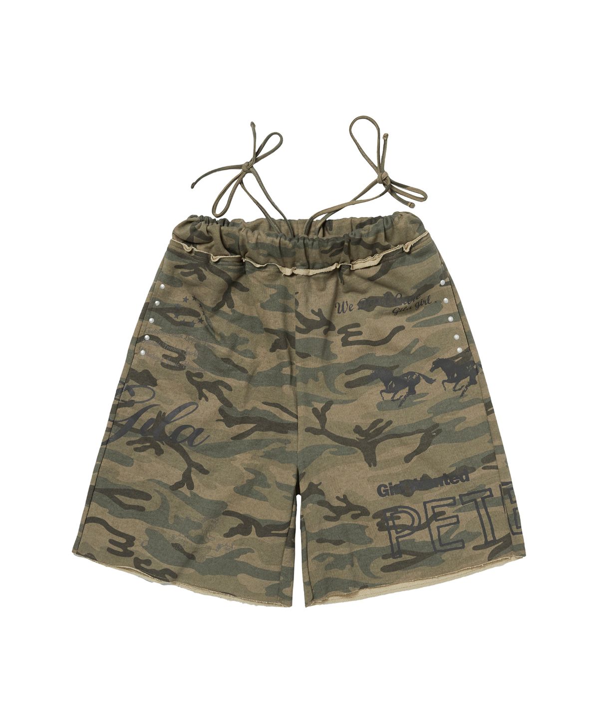 길라아카이브(GILAARCHIVE) STRAP WAIST DOODLE BERMUDA SWEAT SHORTS_CAMO