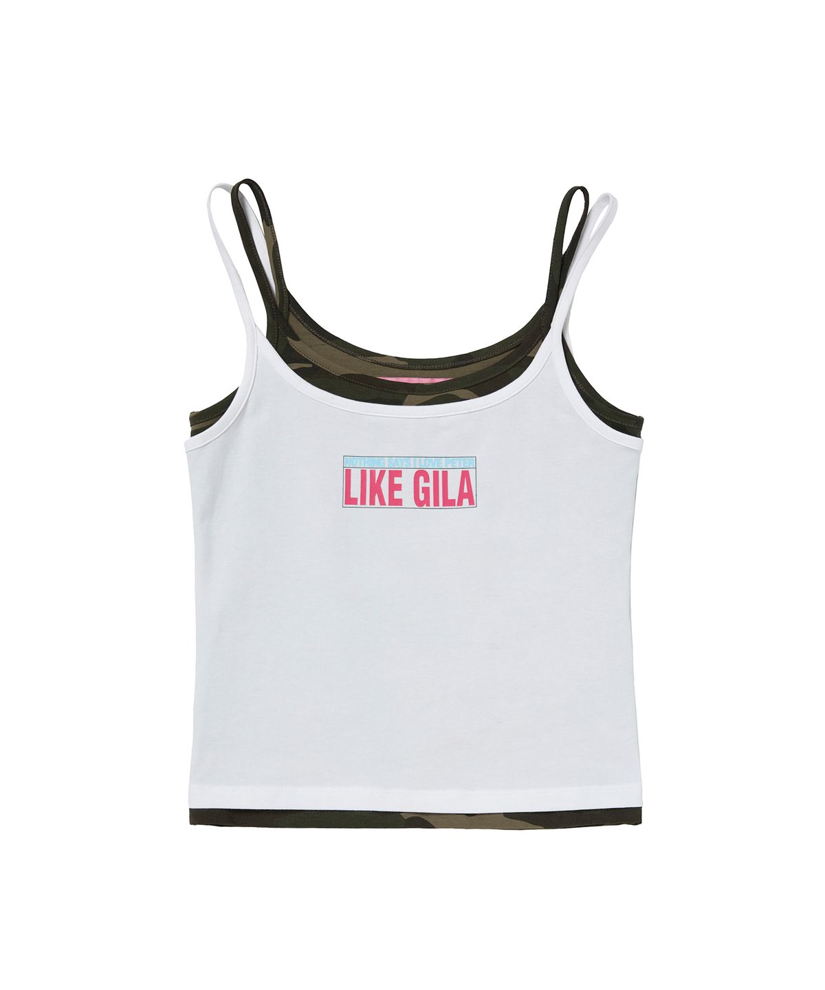 길라아카이브(GILAARCHIVE) LAYERED BOX LOGO SLEEVELESS (CAMO)_WHITE