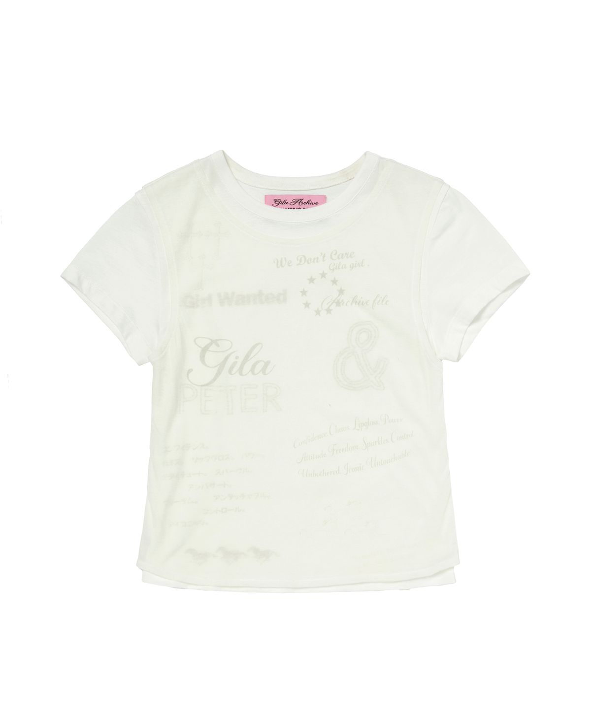길라아카이브(GILAARCHIVE) LAYERED DOODLE SHEER CROP T-SHIRTS_IVORY