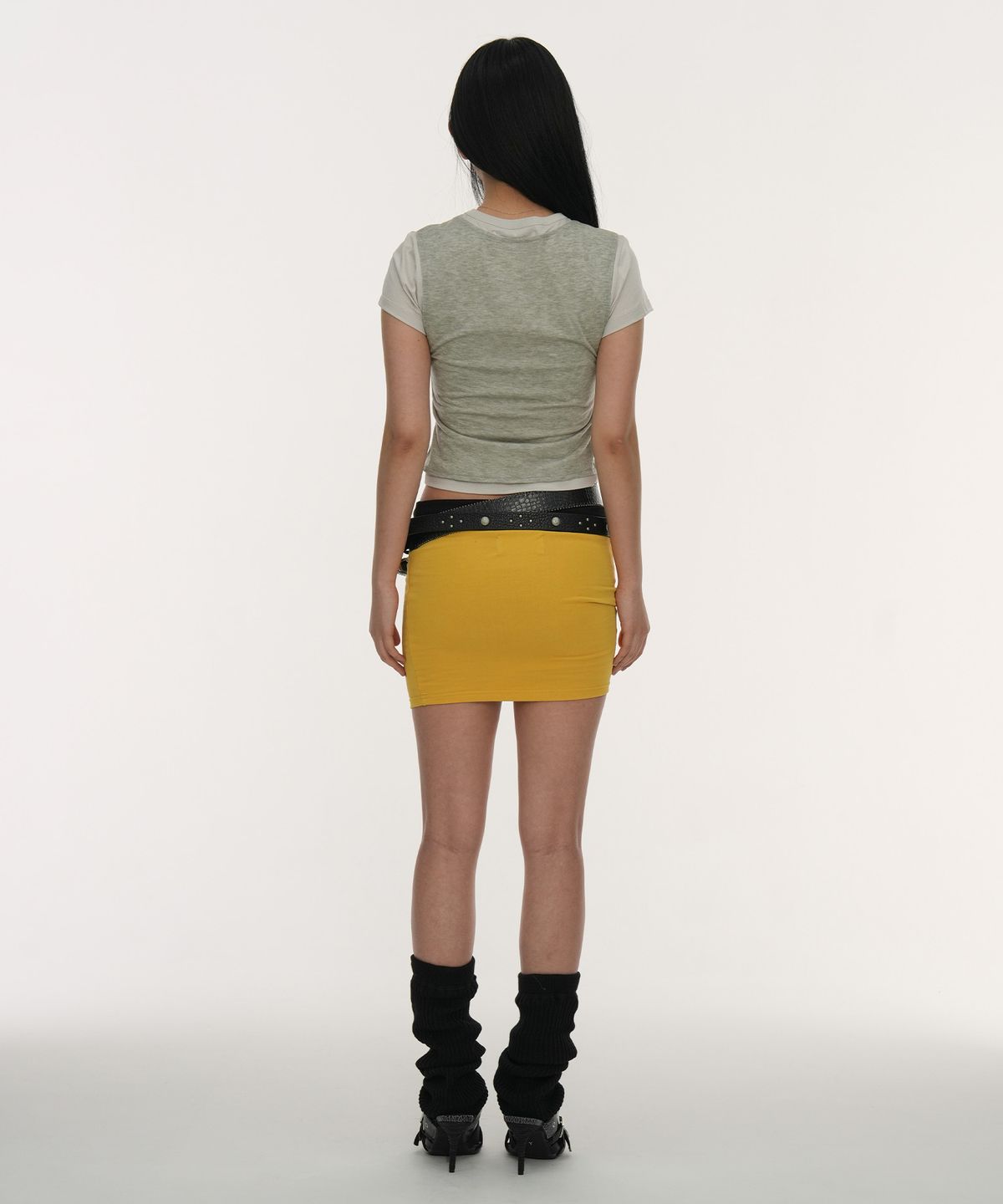길라아카이브(GILAARCHIVE) LAYERED DOODLE SHEER CROP T-SHIRTS_GREY