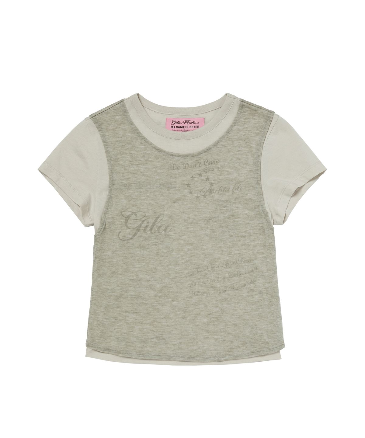 길라아카이브(GILAARCHIVE) LAYERED DOODLE SHEER CROP T-SHIRTS_GREY