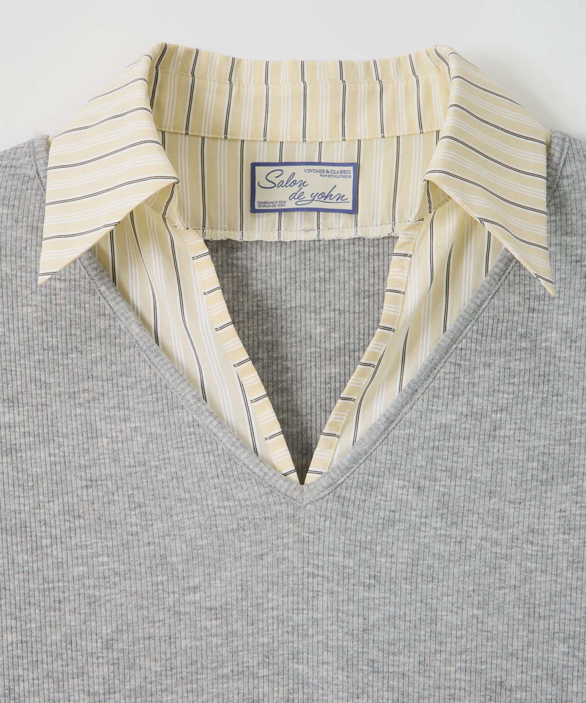 살롱 드 욘(SALON DE YOHN) Striped Shirt Detail Jersey Dress_ Gray