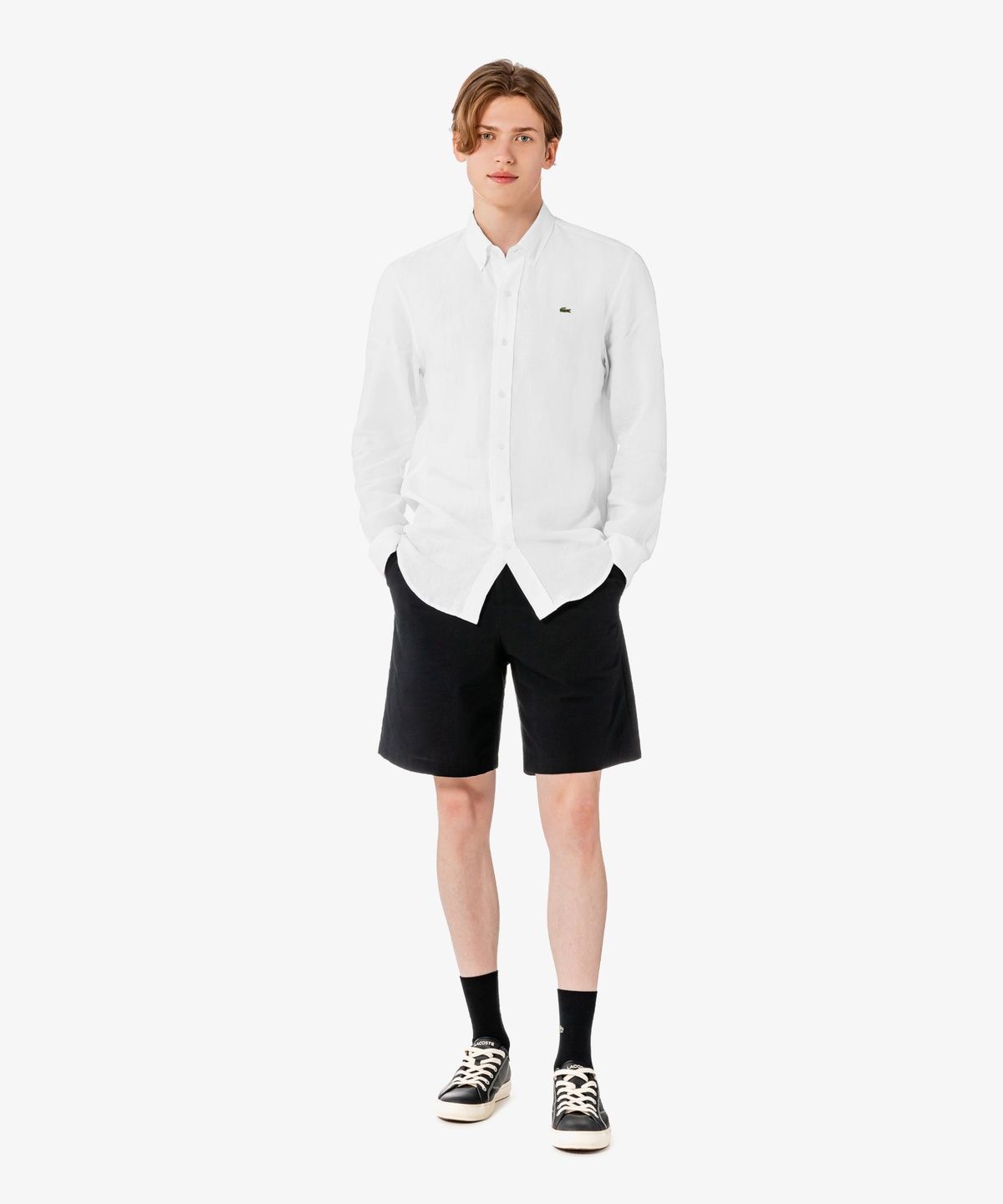 라코스테(LACOSTE) 남성 솔리드 린넨 셔츠 CH769E-56G 001