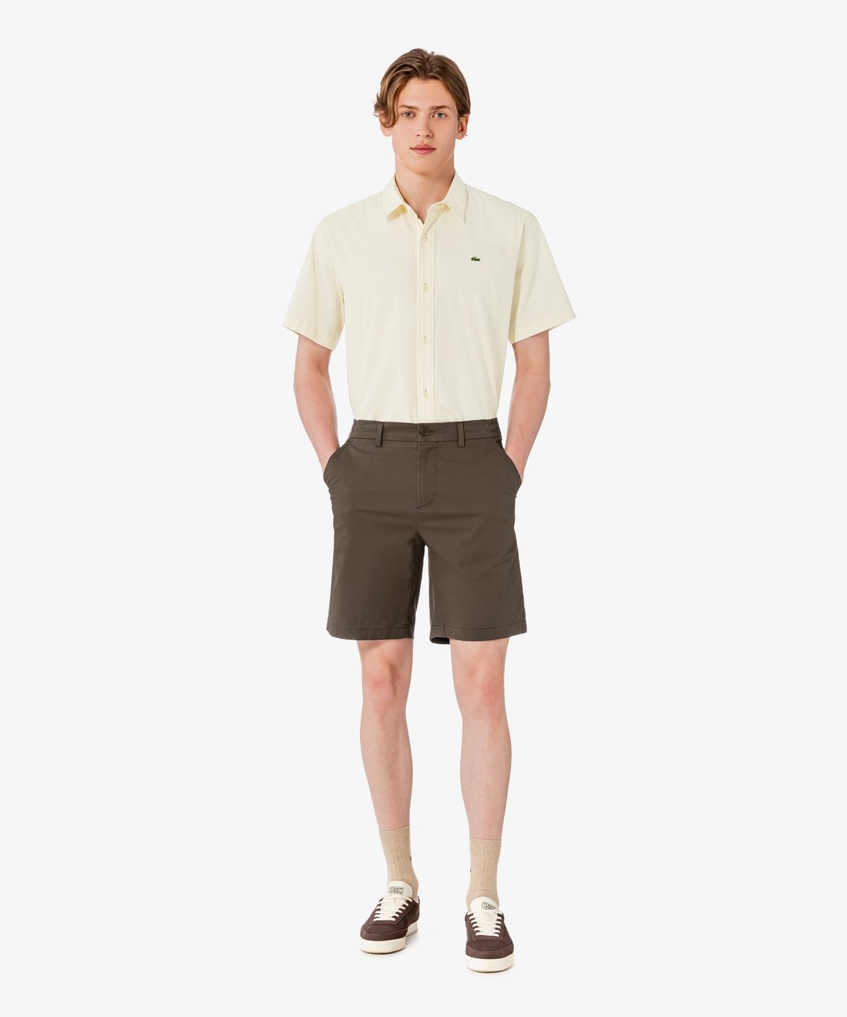 라코스테(LACOSTE) 남성 샴브레이 반팔 셔츠 CH359E-56G 056