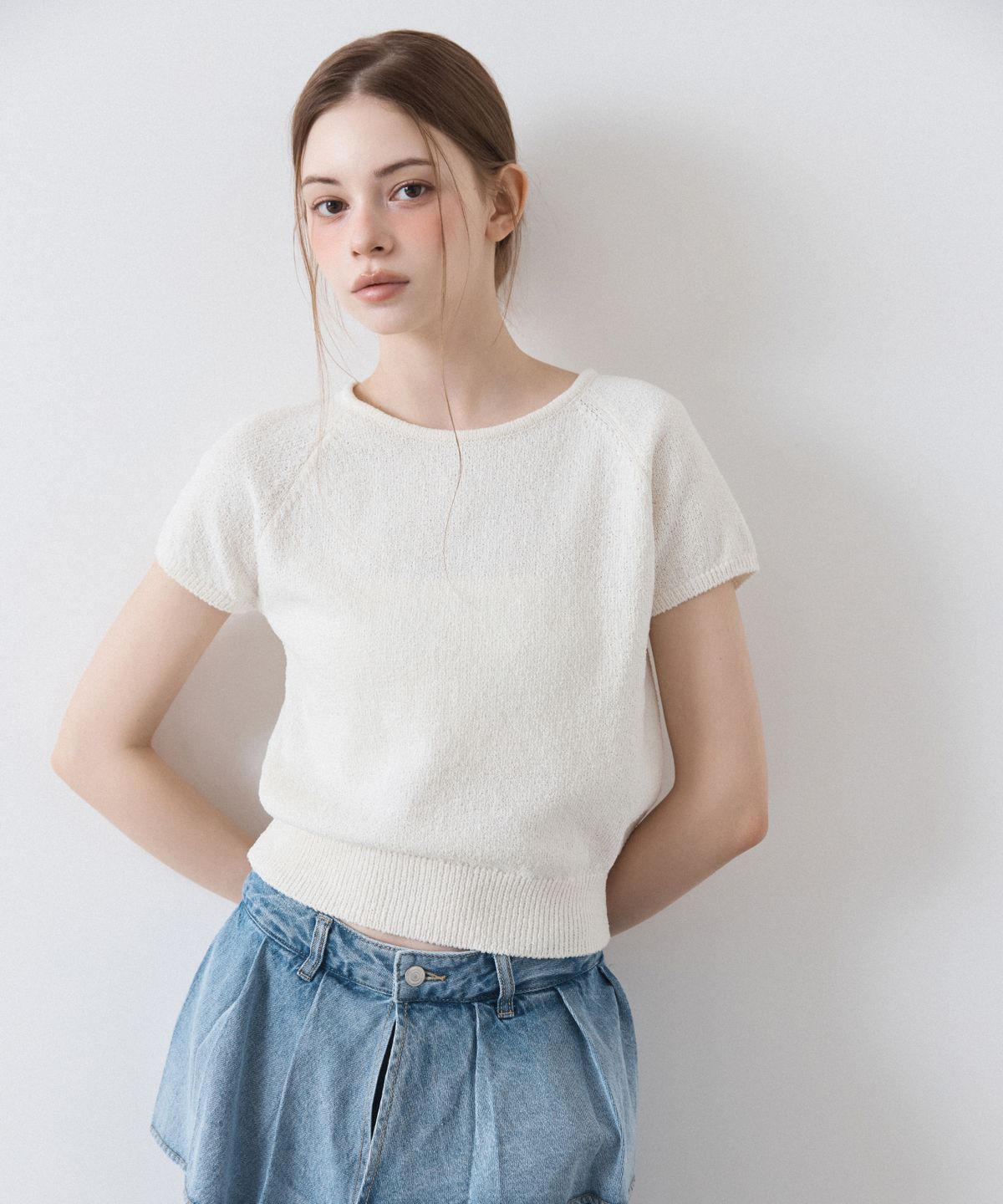 미쏘(MIXXO) Cap Sleeve Short Sleeve Knit