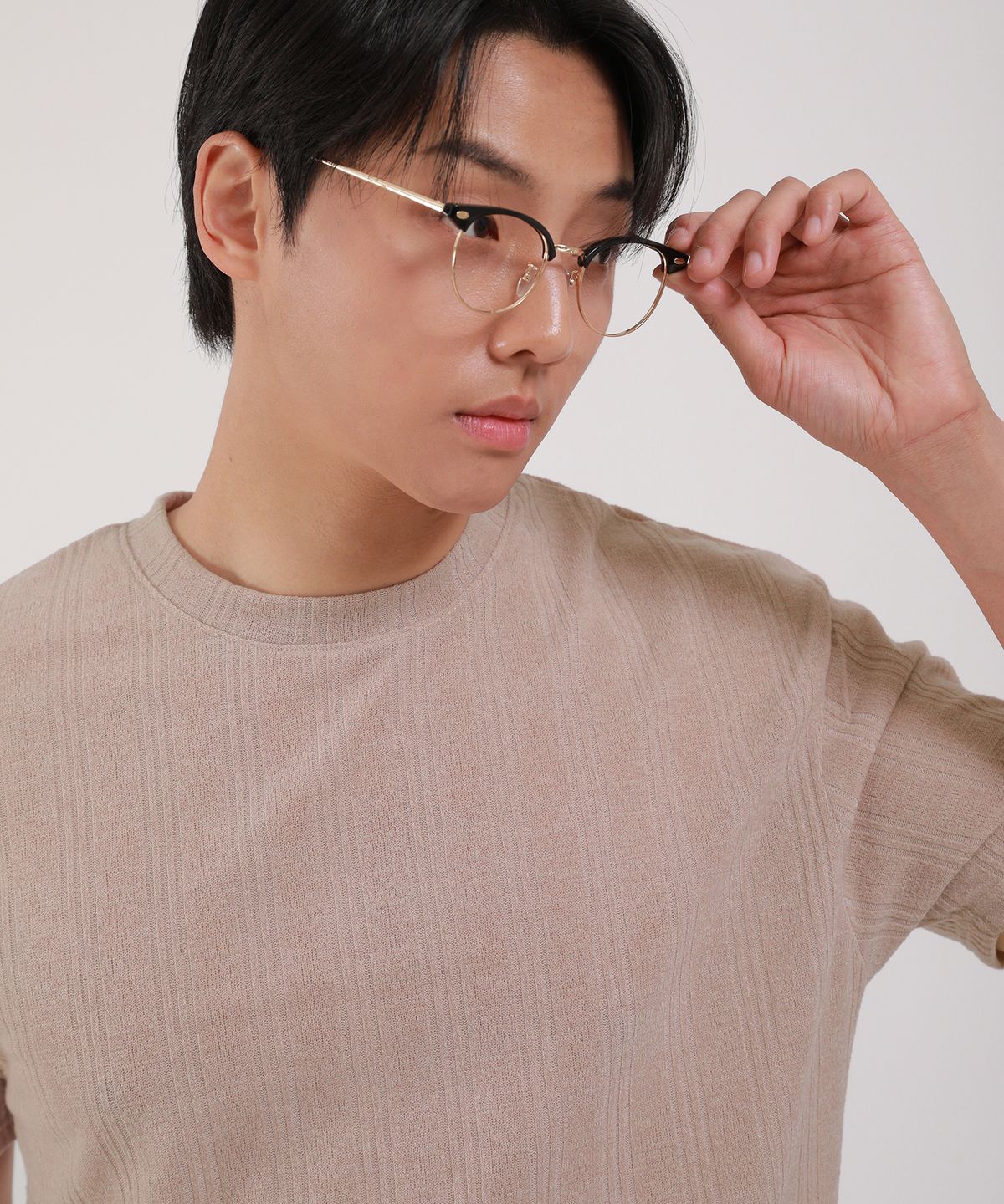 디벨로브(DEVELOVE) 골지 라운드 반팔 티셔츠_베이지