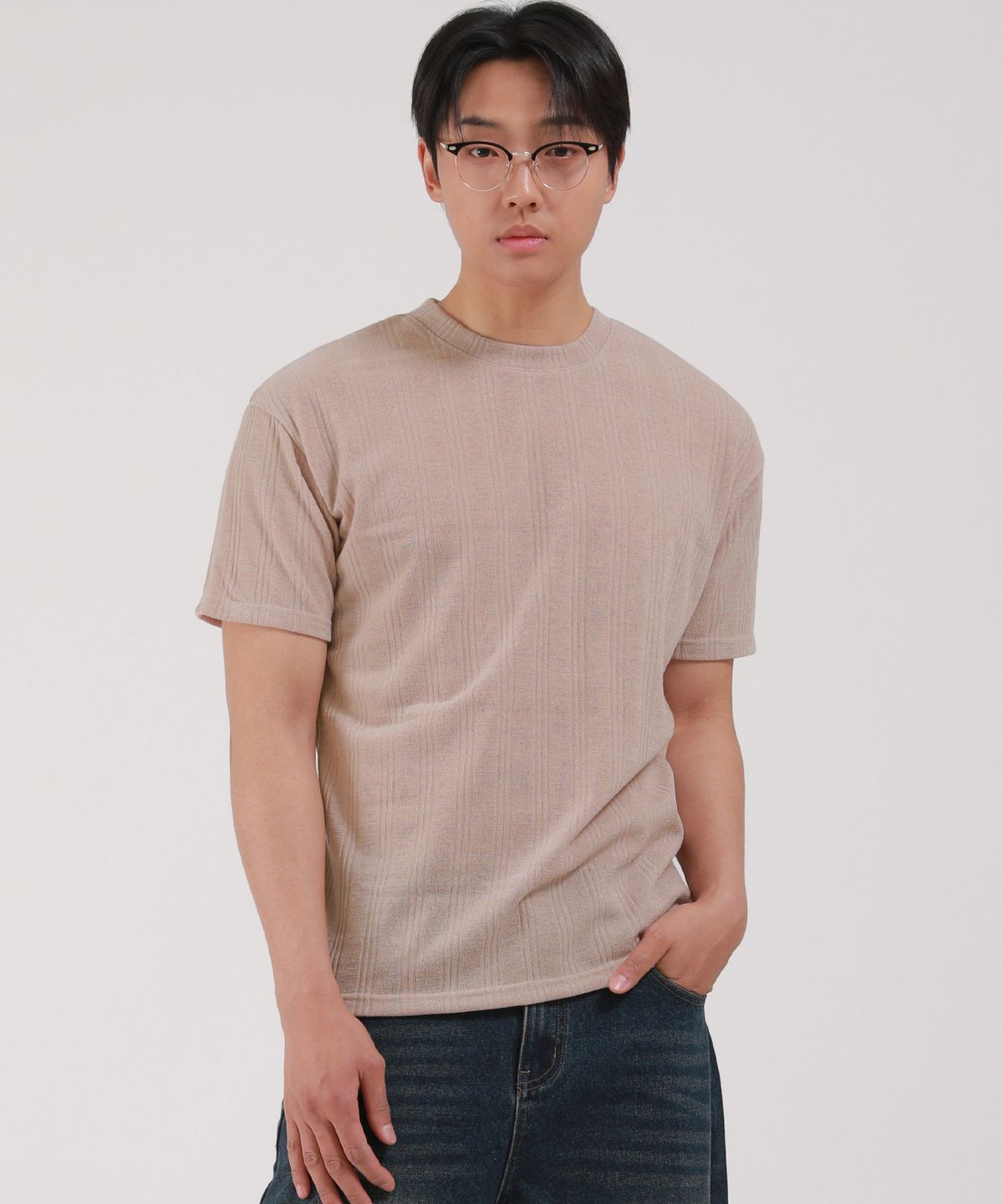 디벨로브(DEVELOVE) 골지 라운드 반팔 티셔츠_베이지