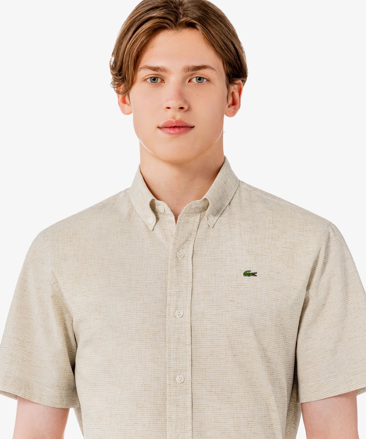 라코스테(LACOSTE) 남성 반팔 린넨 혼방 체크 셔츠 CH367E-56G 02S