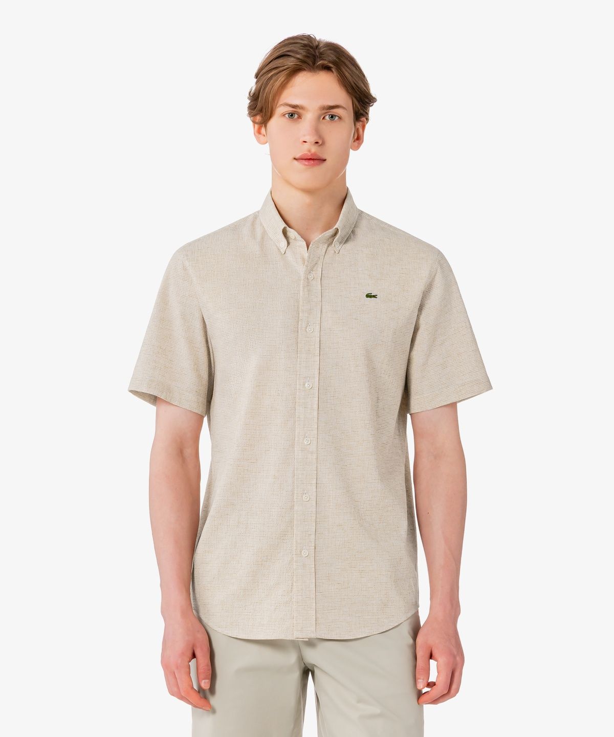 라코스테(LACOSTE) 남성 반팔 린넨 혼방 체크 셔츠 CH367E-56G 02S