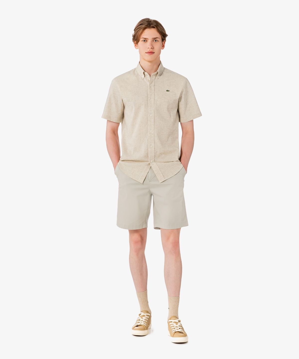 라코스테(LACOSTE) 남성 반팔 린넨 혼방 체크 셔츠 CH367E-56G 02S