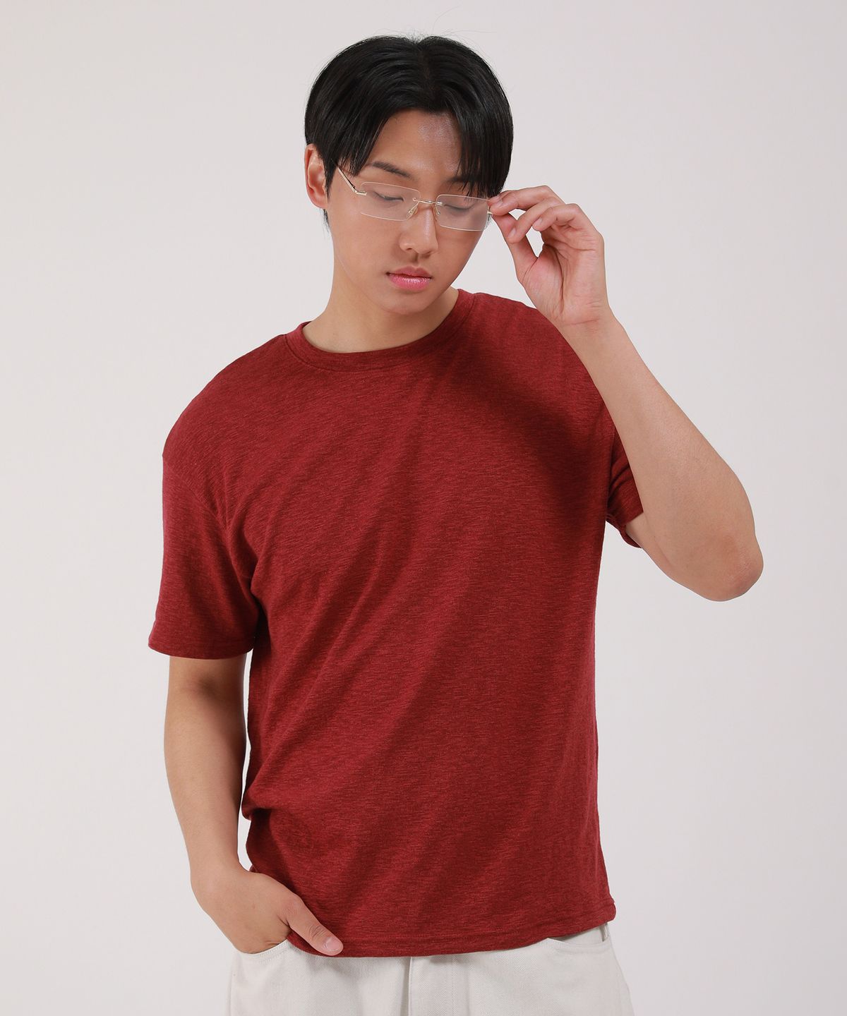 디벨로브(DEVELOVE) 슬라브 라운드 반팔 티셔츠_버건디