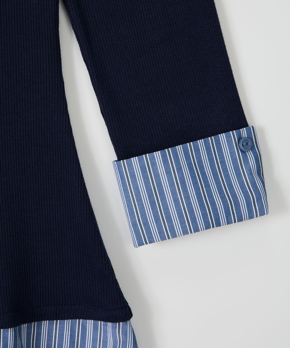 살롱 드 욘(SALON DE YOHN) Striped Shirt Detail Jersey Dress_ Navy