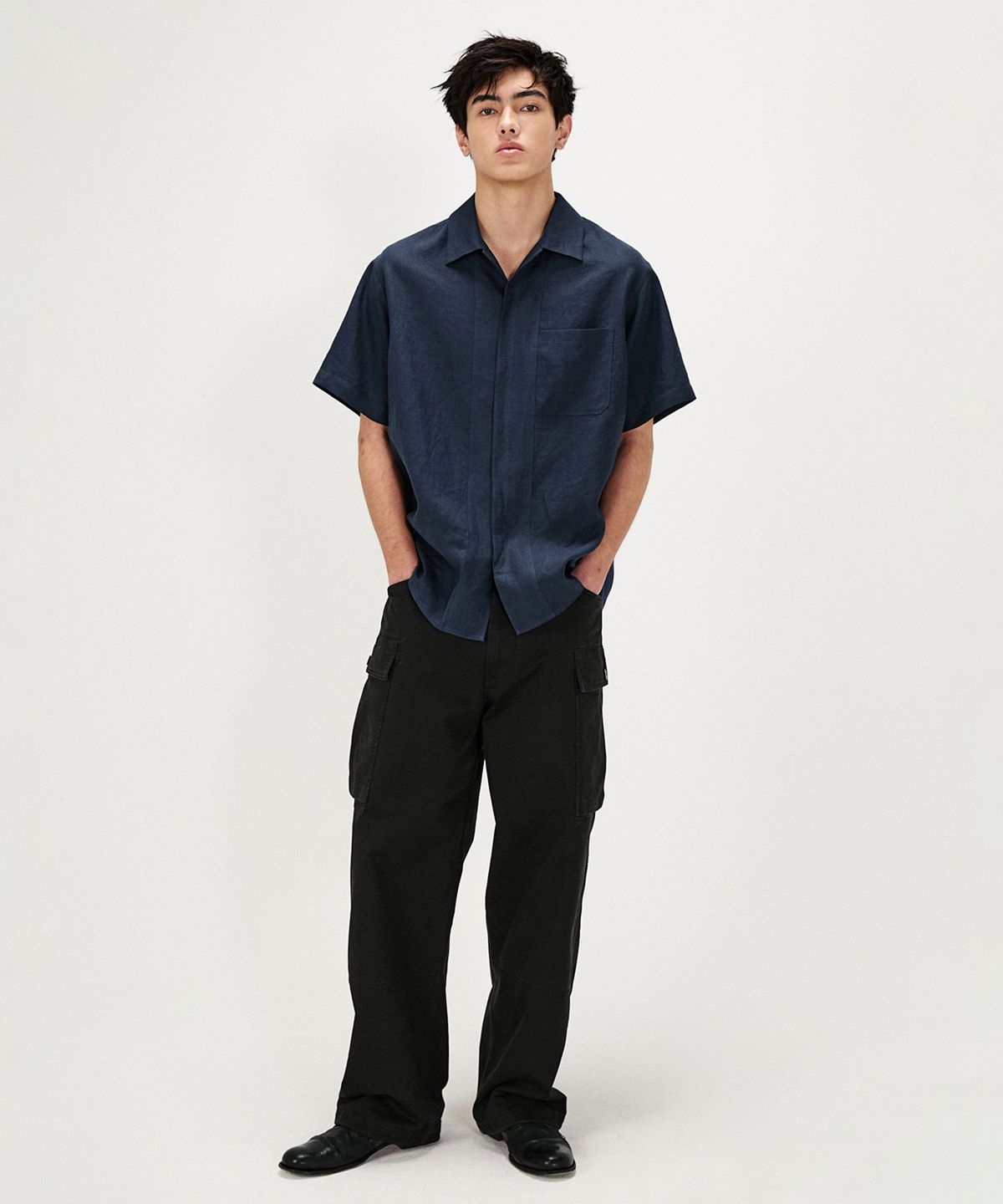 셔터(SHIRTER) PURE LINEN SHORT SLEEVE SHIRT (NAVY)