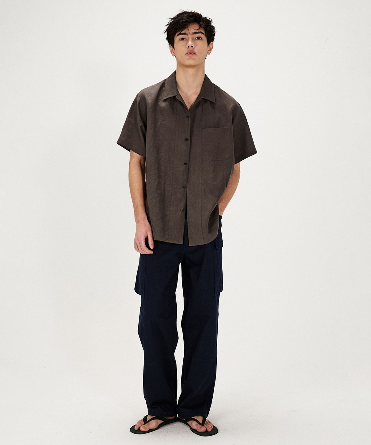 셔터(SHIRTER) PURE LINEN SHORT SLEEVE SHIRT (BROWN)