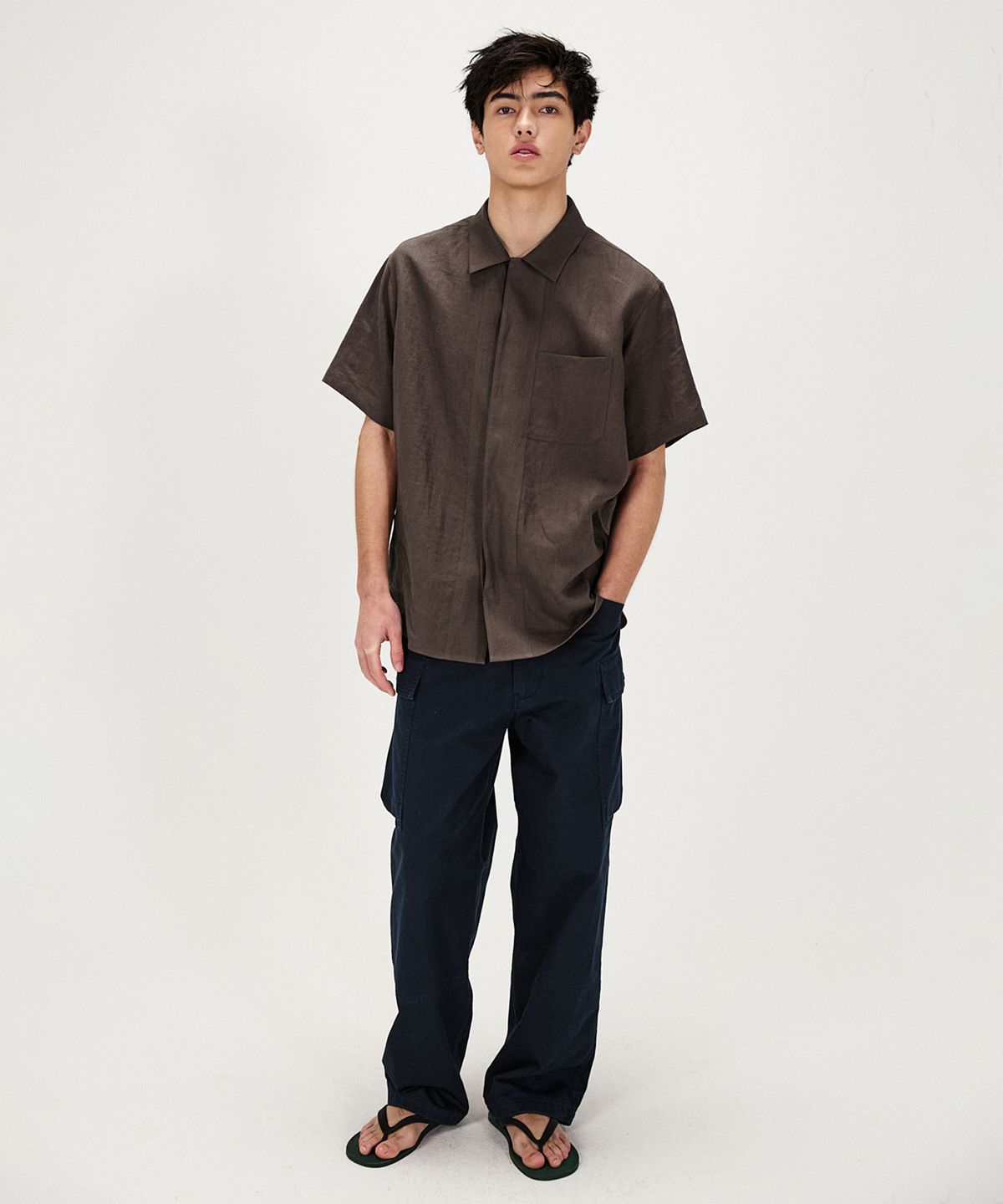 셔터(SHIRTER) PURE LINEN SHORT SLEEVE SHIRT (BROWN)