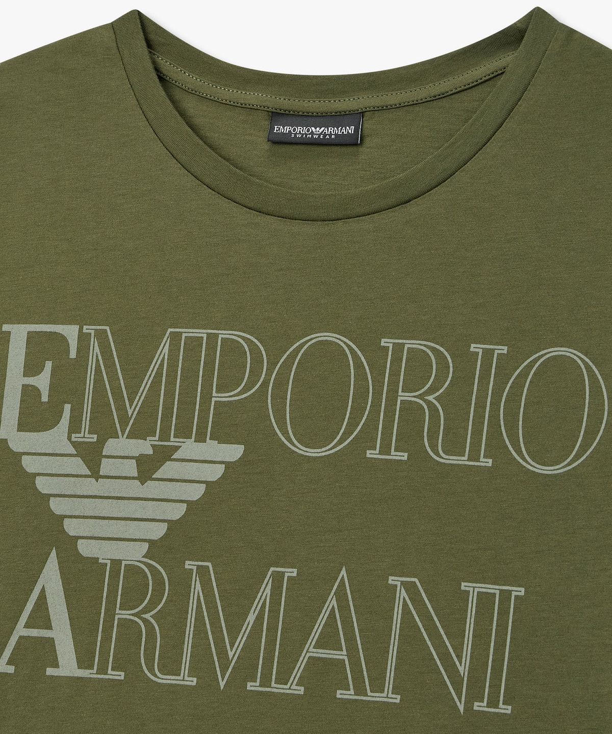 엠포리오 아르마니 언더웨어(EMPORIO ARMANI UNDERWEAR) 남성 로고 크루넥 비치웨어 티셔츠_올리브 0816134054