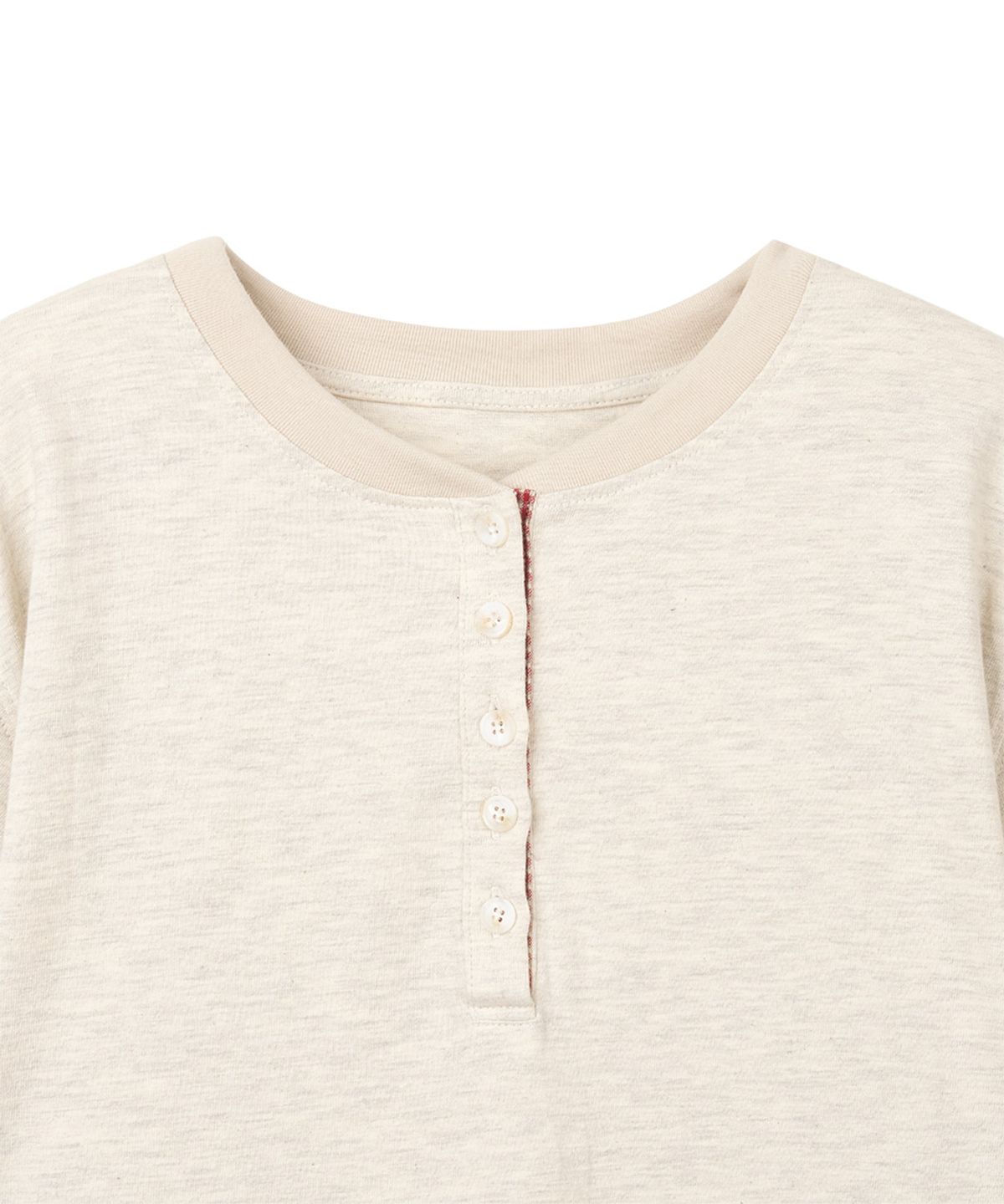 단델(DANDEL) DD check roll-up henley neck tee (OATMEAL)